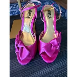 Tribeca High Heels Neon Pink With Leather Bottom Wrap Ankle Sz. 7.5